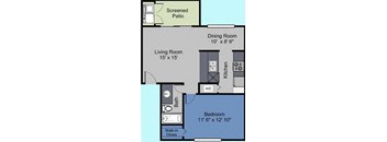 1 bedroom 1 bath floor plan Aat The Fountains at Deerwood Apartments, Jacksonville, FL