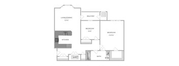 2 Bed 1 Bath Floor Plan at Merion at Cross Keys Apartments, California