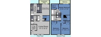 3 bed 2.5 floor plan B at The Fountains at Deerwood Apartments, Jacksonville