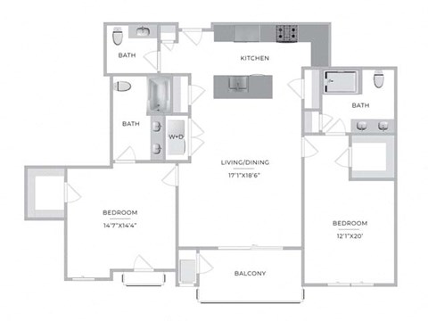 Two Bedroom Floor Plan at Barclay Chase Apartment Homes, Marlton