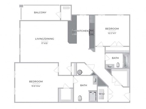 Two Bedroom Floor Plan  at Barclay Glen Apartments, Williamstown, NJ