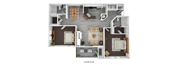 A floor plan of a house with a living room, dining room, kitchen, and bedrooms.