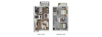 A diagram shows the layout of a two-story apartment.