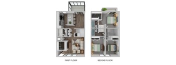 A diagram of a two-story apartment with labeled first and second floors.
