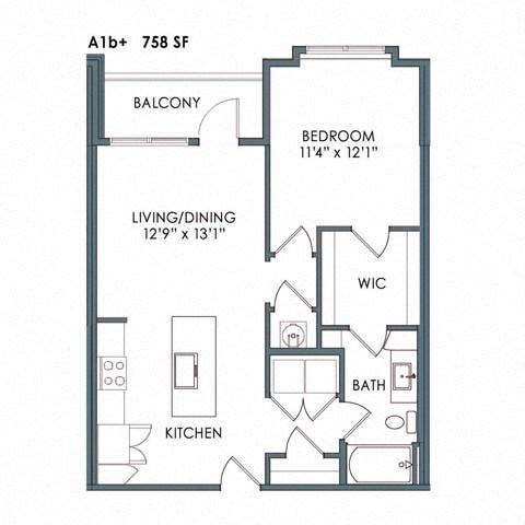 1 bed 1 bath floor plan B at Meeder Flats Apartment Homes, Cranberry Township, 16066
