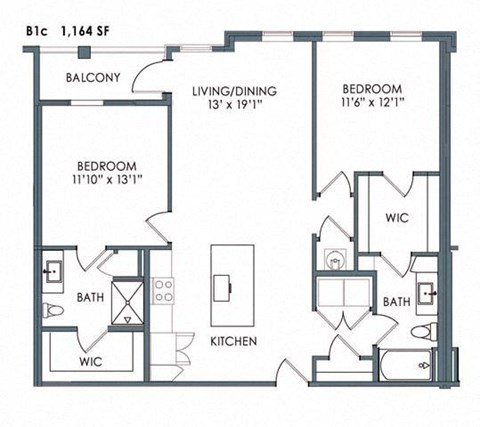 2 bed 2 bath floor plan D at Meeder Flats Apartment Homes, Cranberry Township, 16066