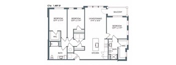 3 bed 2 bath floor plan at Meeder Flats Apartment Homes, Cranberry Township, PA, 16066
