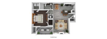 A floor plan of a house with a living room, dining room, kitchen, and bedrooms.