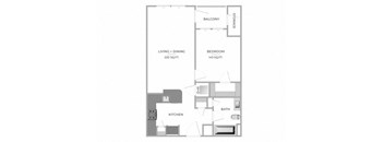 1 Bedroom Floor Plan at Merion Riverwalk Apartment Homes, Shelton, CT, 06484