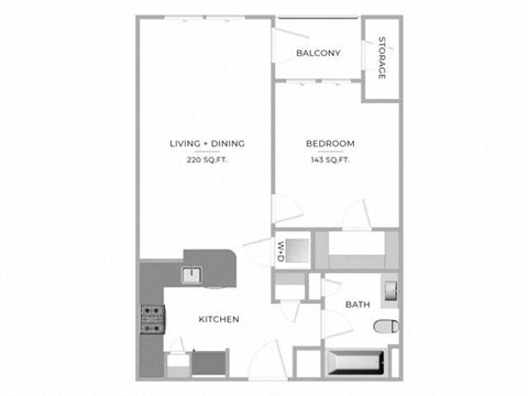 1 Bedroom Floor Plan at Merion Riverwalk Apartment Homes, Shelton, CT, 06484