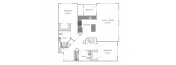 2 Bed 2 Bath Floor Plan at Merion Riverwalk Apartment Homes, Connecticut