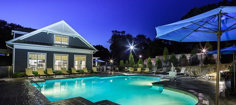 Pool View In Night at Merion Stratford Apartment Homes, Stratford, CT