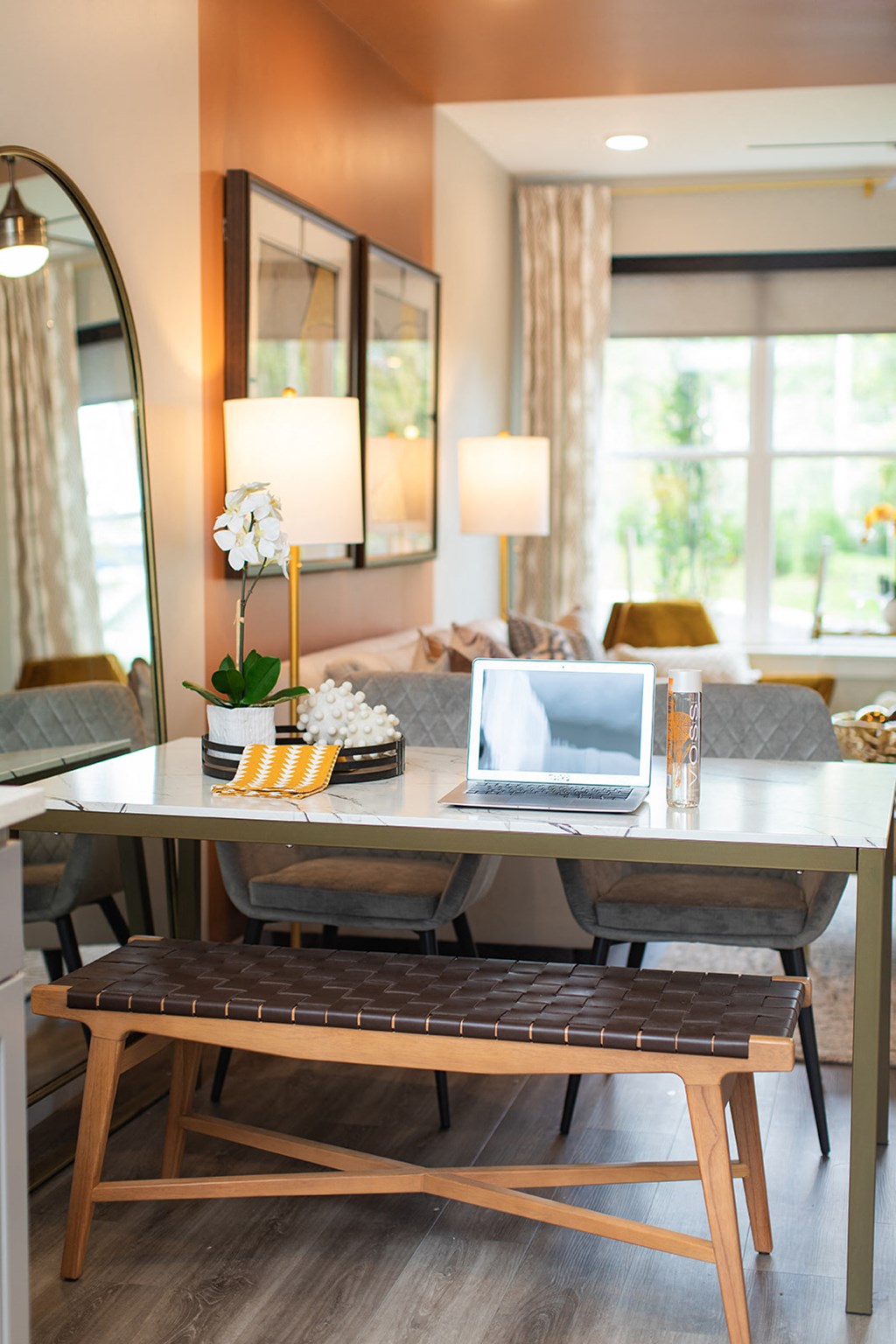 a home office with a laptop computer on a desk at The Yards at Malvern, Malvern, PA