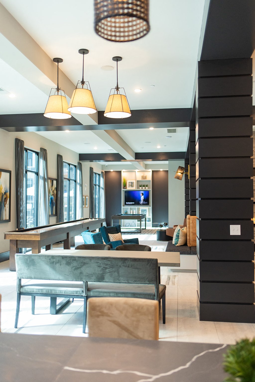 a view of the living room from the kitchen and dining area of a house at The Yards at Malvern, Malvern, PA
