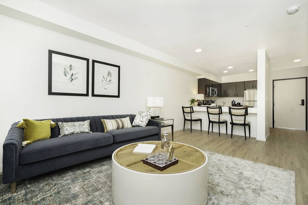 a living room with a couch and a coffee table