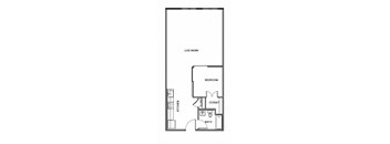 a small floor plan with a bedroom and a bathroom