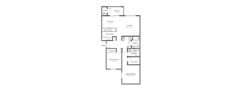A floor plan of a small apartment with two bedrooms and a living area.