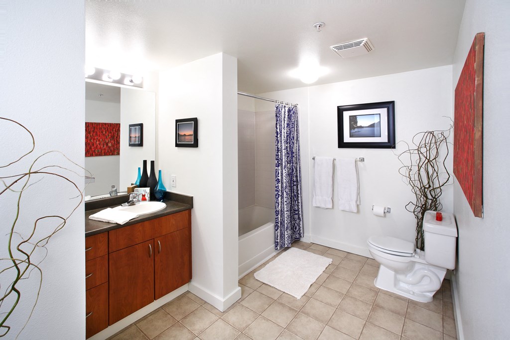 a bathroom with a shower and a toilet and a sink