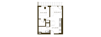 A floor plan of a house with three bedrooms and a living room.