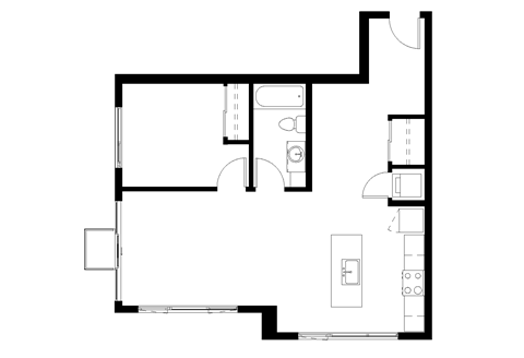 a floor plan of a small house with a bedroom and a living room