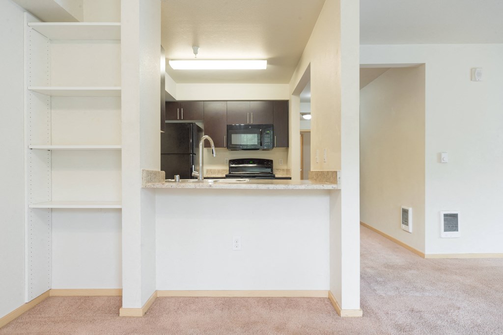 a view of the kitchen from the living room