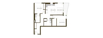 A black and white image of a floor plan with various rooms and measurements.