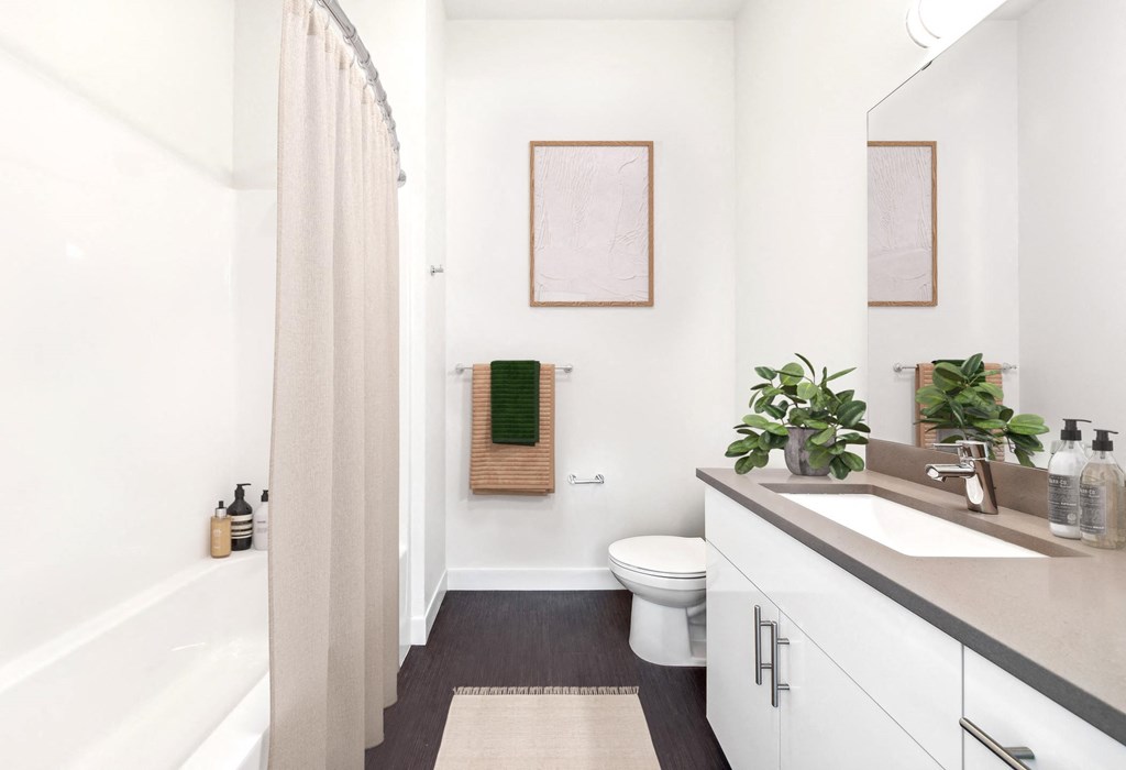 a bathroom with a sink and a toilet and a shower