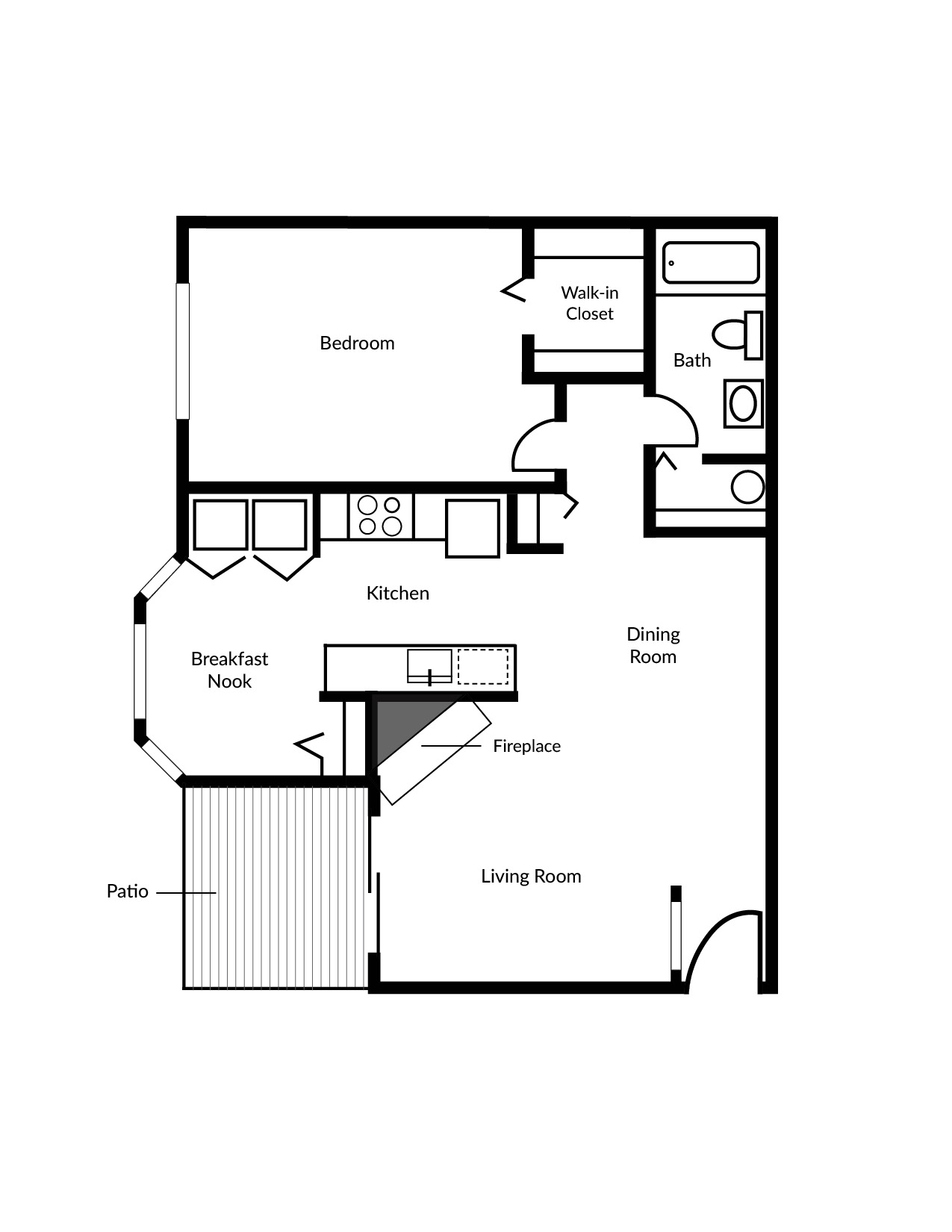 A black and white diagram of a house layout with labeled rooms.