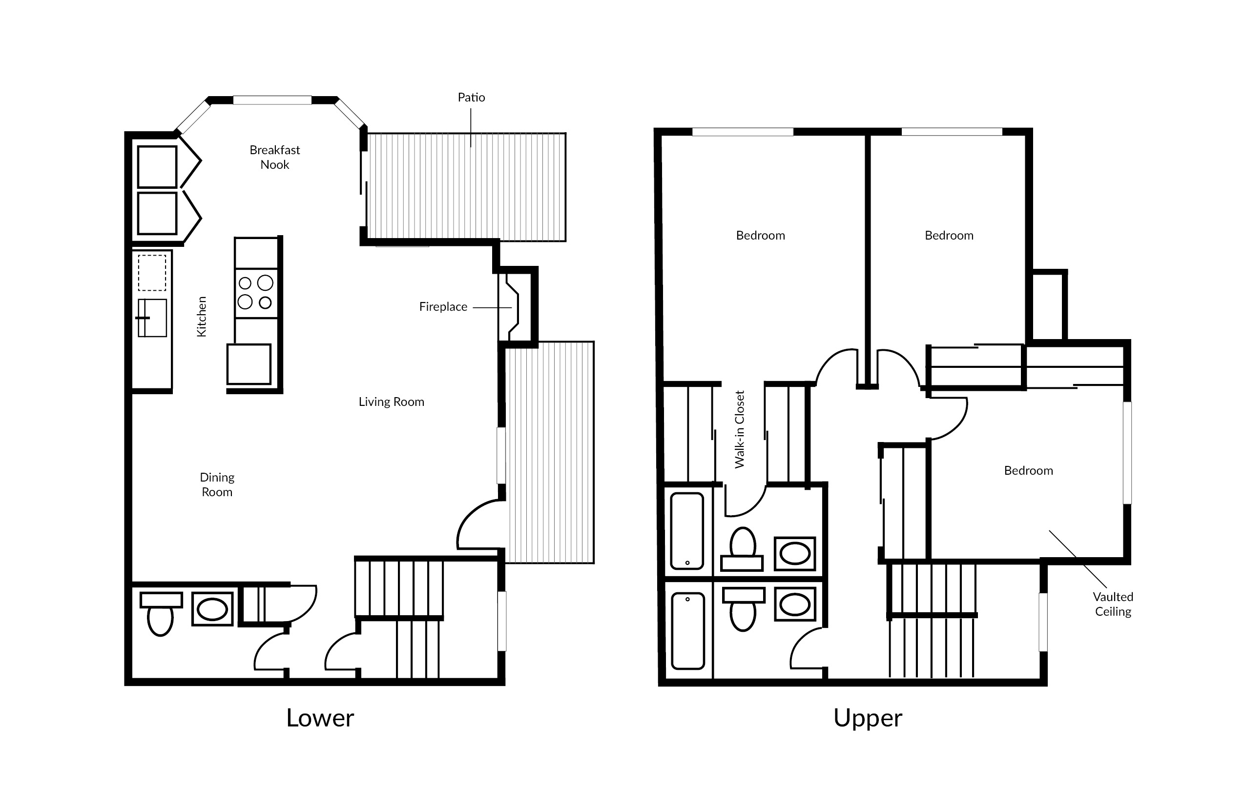 A floor plan of a two-story house with labeled rooms.