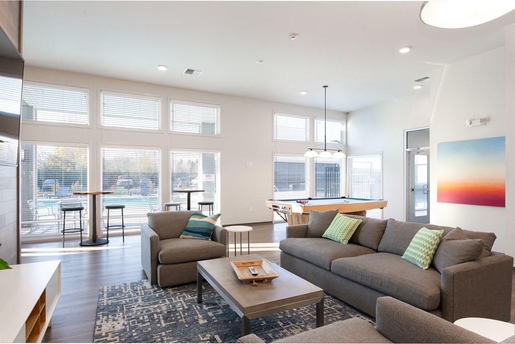 a living room with a couch and a coffee table