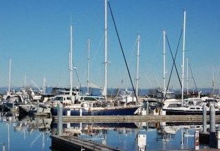 a group of sail boats docked in a harbor