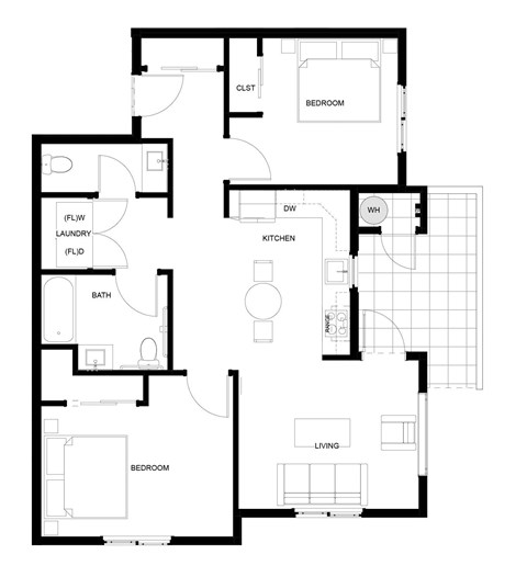 A black and white image of a floor plan for a house.