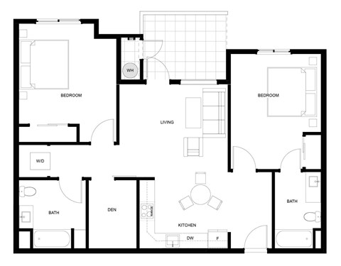 A black and white floor plan of a house with labeled rooms.