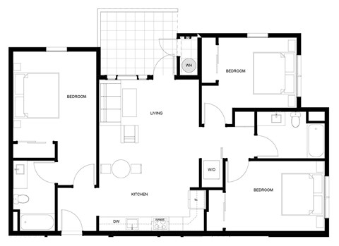 A black and white image of a house floor plan.