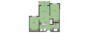 2 Bed 1 Bath  B1A