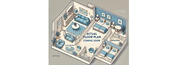 A drawing of a house layout with a living room, kitchen, and bedrooms.