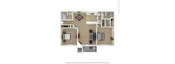 A floor plan of a house with a kitchen, living room, dining room, and bedrooms.