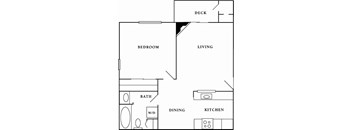 A black and white image of a floor plan for a small apartment.