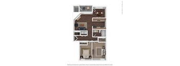 A floor plan of a house with a living room, dining room, kitchen, and two bedrooms.