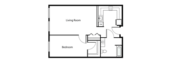 A floor plan of a living room and bedroom.