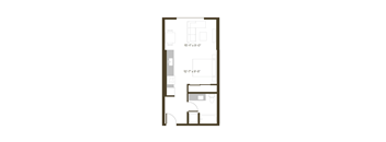 A floor plan of a room with dimensions and furniture layout.