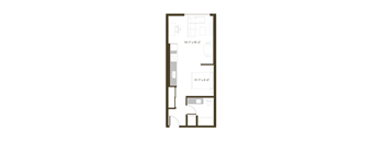 A floor plan of a room with dimensions and furniture layout.