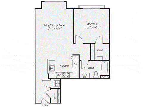 a floor plan of a studio apartment with a bedroom and a living room