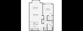 a floor plan of a living room and a dining room