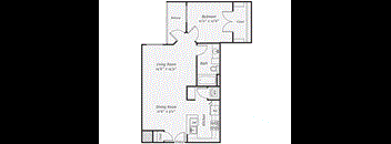 a floor plan of a studio apartment with a bedroom and a living room