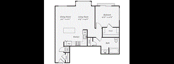 a floor plan of a house with a bedroom and a living room
