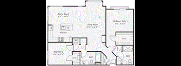 a floor plan of a house with a bedroom and a living room