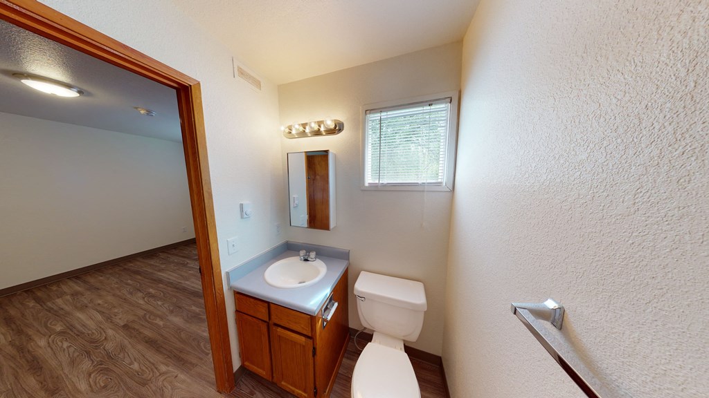 a bathroom with a toilet sink and a mirror
