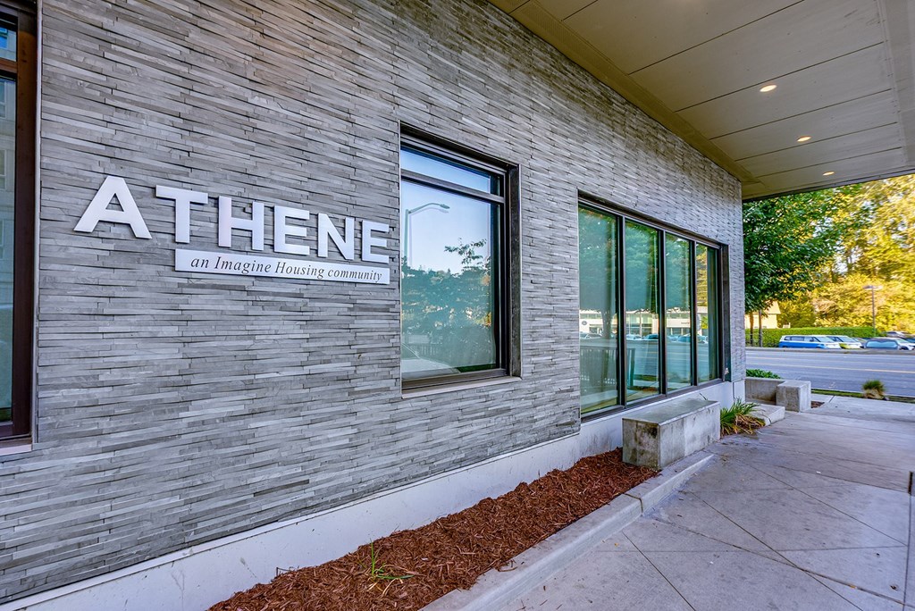 A building with the word Athene on it.