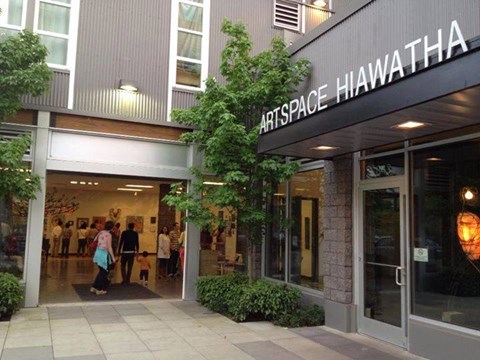 The Artspace Hiawatha building has a glass entrance.